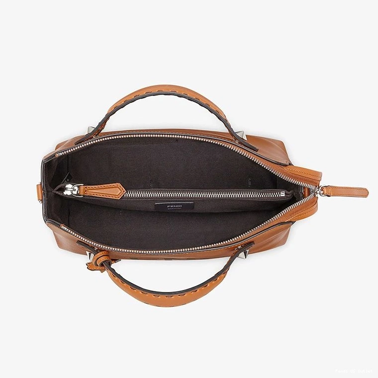 Affordable HOT Leather Boston Fendi Medium Bag Logo Calf In The Brown Way By ROMA 0708